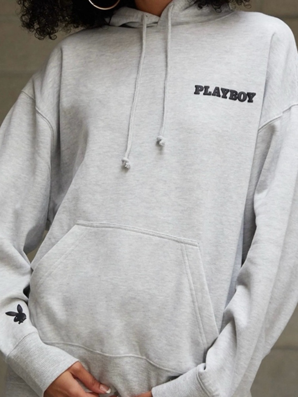 PLAYBOY by Pacsun Light Gray Hoodie with Bunny Detail